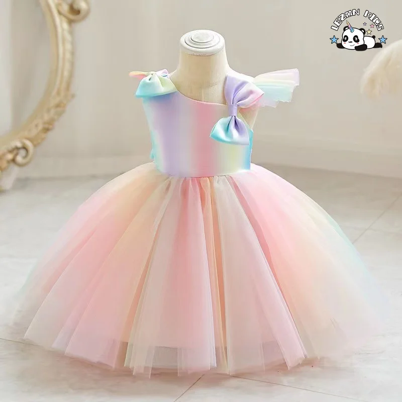 LEZONKIDS - Vestidos de festa personalizáveis para meninas, sem mangas, cor de arco-íris, para o verão, princesa